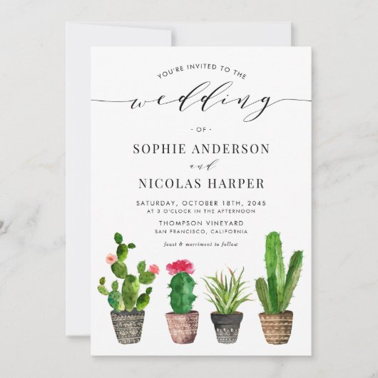 Potten Succulenten en Cactus Boho Bruiloft Kaart (Voorkant)