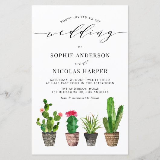 Potten Succulenten en Cactus Bruiloft Uitnodiging (Voorkant)