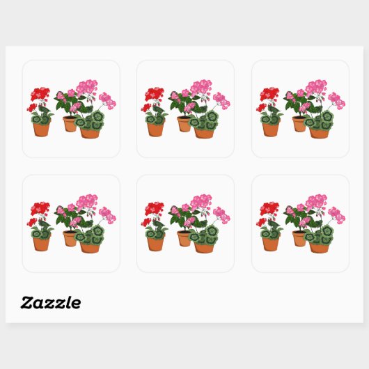 Potten van Geraniums Vierkante Sticker (Vel)