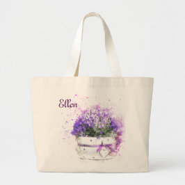  potten van paarse bloemen. Feminine Grote Tote Bag