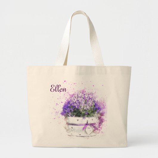 potten van paarse bloemen. Feminine Grote Tote Bag (Voorkant)