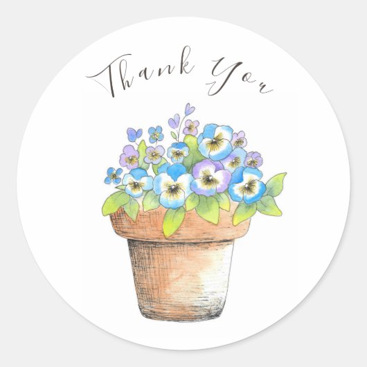 Potten Waterverf Pansies Classic Ronde Sticker (Voorkant)