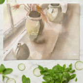 Potterij in de Waterverf van het Venster op de keu Theedoek (Gevouwen)