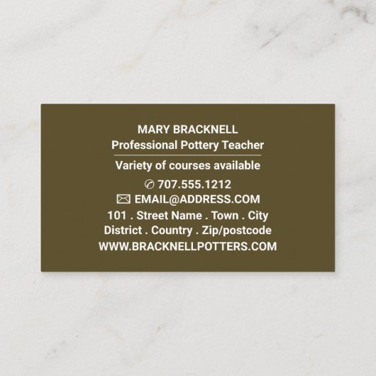 Potter's wiel, potten, potten visitekaartje (Achterkant)