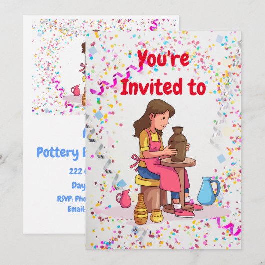 Pottery Birthday Party Invitation Kaart (Voorkant / Achterkant)