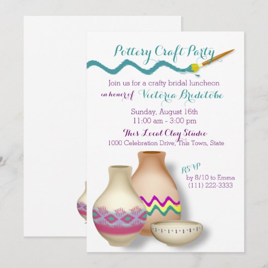 Pottery Bridal Luncheon Kaart (Voorkant / Achterkant)