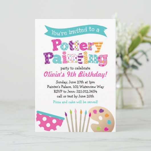Pottery Painting Art Party Uitnodiging (Staand voorkant)