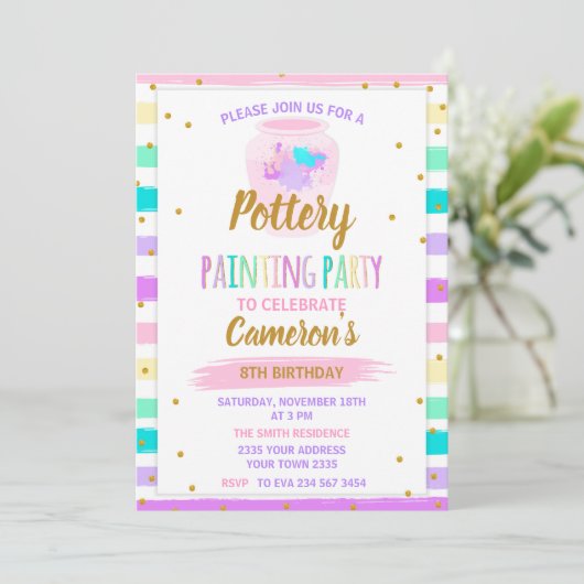 Pottery painting paint birthday party kaart (Staand voorkant)