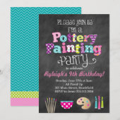 Pottery Painting Party Chalkboard Style Uitnodigin Kaart (Voorkant / Achterkant)