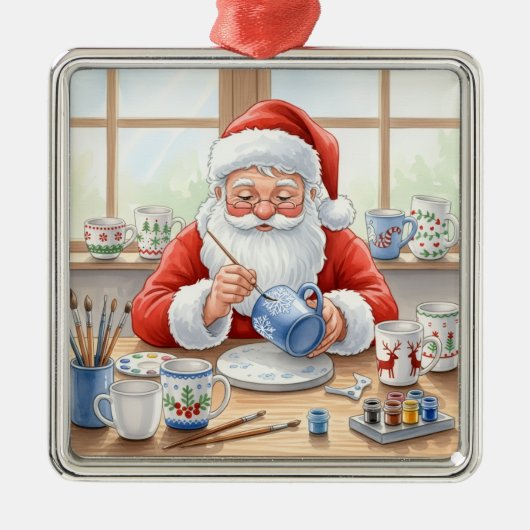 Pottery Painting Santa Claus  Metalen Ornament (Voorkant)