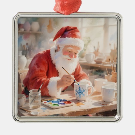 Pottery Painting Santa Claus  Metalen Ornament (Voorkant)