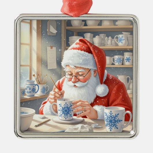 Pottery Painting Santa Claus  Metalen Ornament (Voorkant)