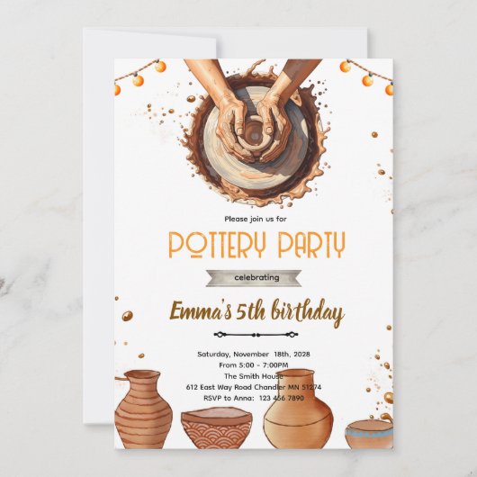 Pottery party theme invitation  kaart (Voorkant)
