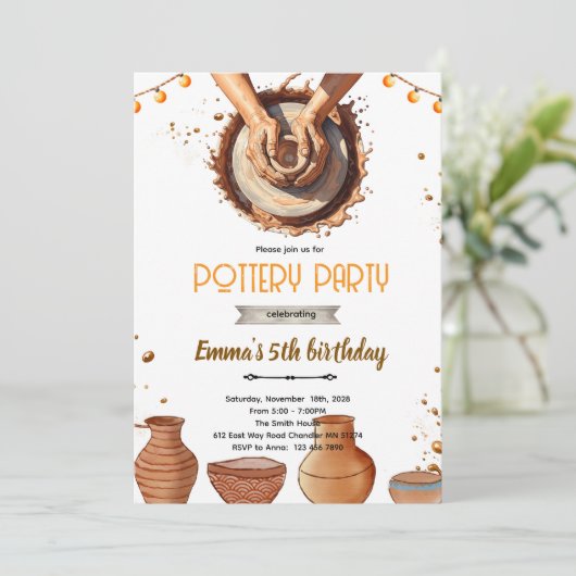 Pottery party theme invitation  kaart (Staand voorkant)