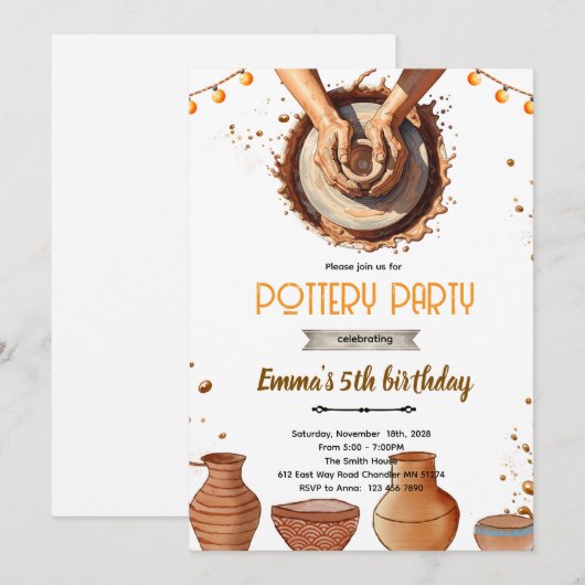 Pottery party theme invitation  kaart (Voorkant / Achterkant)