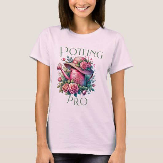 Potting Pro Pink Watering Can Tuin T-shirt (Voorkant)