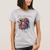 Potting Pro Roze Watering Can Garden Grijs T-shirt (Voorkant)