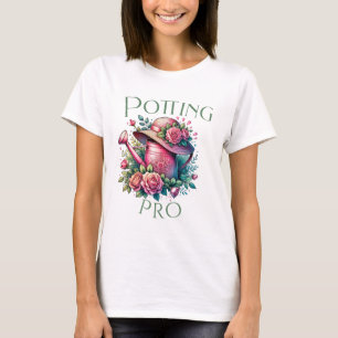 Potting Pro Roze Watering Can Garden Wit T-shirt