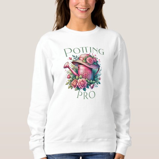 Potting Pro Roze Watering Can Tuin Sweatshirt (Voorkant)