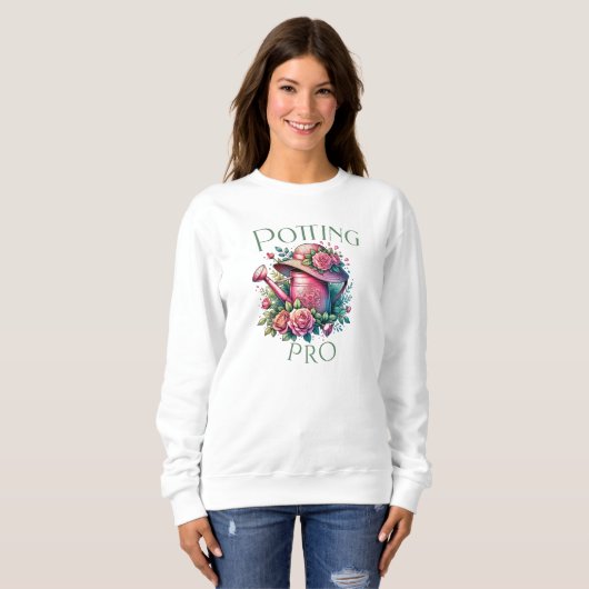 Potting Pro Roze Watering Can Tuin Sweatshirt (Voorkant volledig)