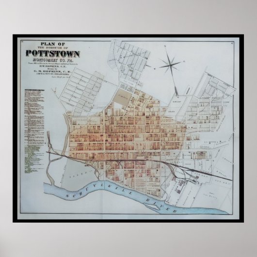 Pottstown Borough Map PA Pennsylvania 1871 Poster (Voorkant)
