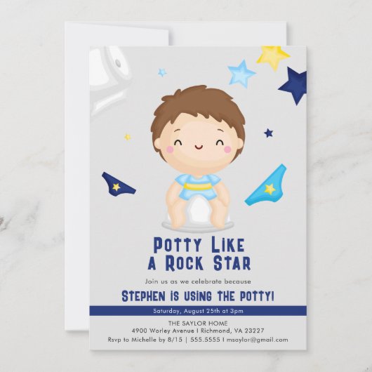 Potty Like A Rock Star Boys Pee Training Party Kaart (Voorkant)