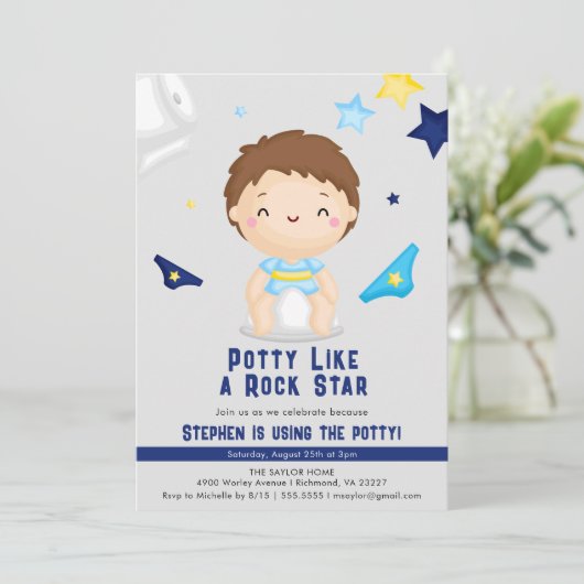 Potty Like A Rock Star Boys Pee Training Party Kaart (Staand voorkant)