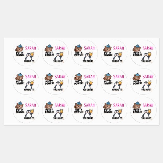 Potty Stickers, Gepersonaliseerde Potty power Labels (Vel)