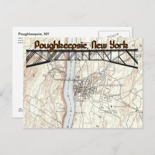 Poughkeepsie, New York Historic Map Briefkaart (Voorkant / Achterkant)