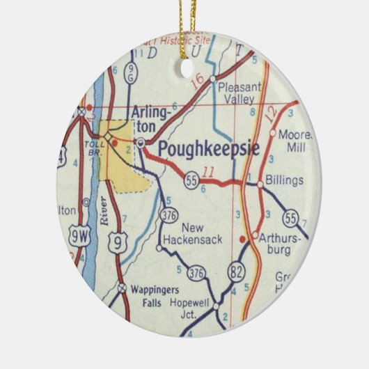 Poughkeepsie NY Map Keramisch Ornament (Links)