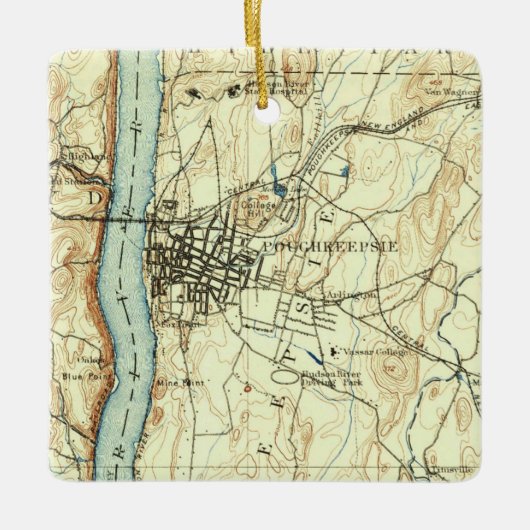 Poughkeepsie NY Map Keramisch Ornament (Voorkant)