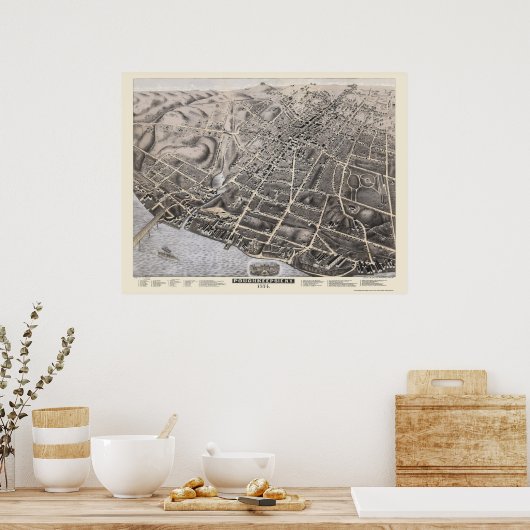 Poughkeepsie, NY Panoramic Map - 1874 Poster (Keuken)