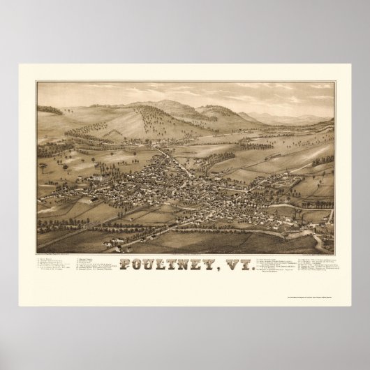Poultney, VT Panorama Map - 1886 Poster (Voorkant)