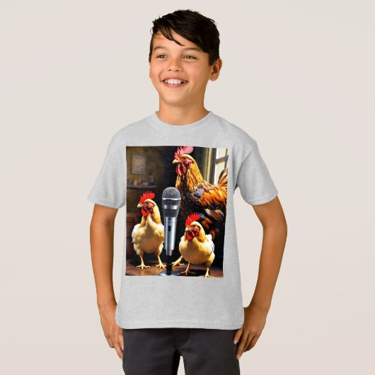 Poultry in Session – Chickens with Mic & Recorder T-shirt (Voorkant volledig)