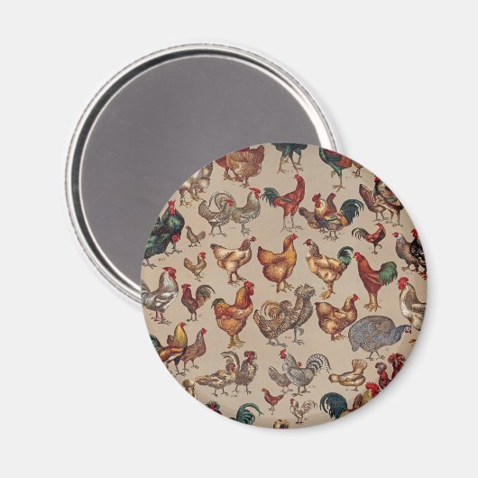 Poultry Rooster Chicken country art Magneet (Voorkant / Achterkant)