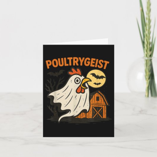 Poultrygeist Funny Chicken Ghost Halloween Pun Des Kaart (Voorkant)