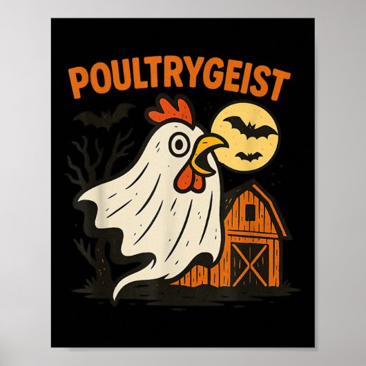 Poultrygeist Funny Chicken Ghost Halloween Pun Des Poster (Voorkant)