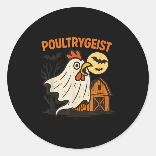 Poultrygeist Funny Chicken Ghost Halloween Pun Des Ronde Sticker (Voorkant)