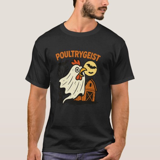 Poultrygeist Grappige Kip Geest Halloween Pun Des T-shirt (Voorkant)