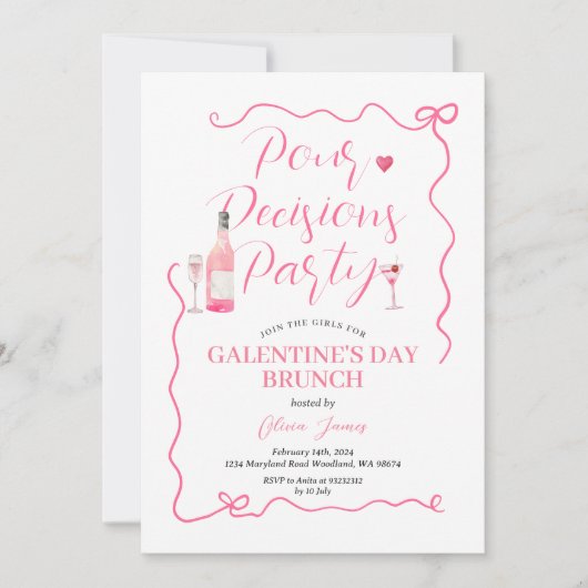 Pour Decision Party Roze Handgetrokken Valentijn P Kaart (Voorkant)