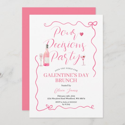 Pour Decision Party Roze Handgetrokken Valentijn P Kaart (Voorkant / Achterkant)