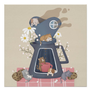 Pour-over Koffie Dripper & Kittens Perfect Poster