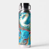 Pour Painting Style Brown en Blue Fluid Art Waterfles (Achterkant)