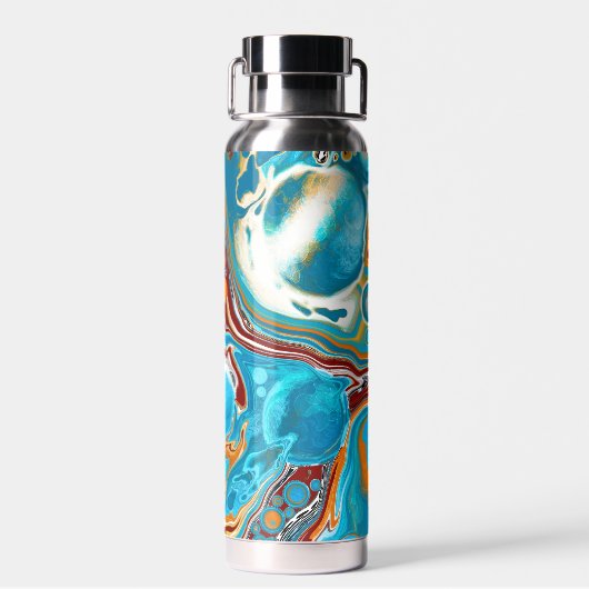 Pour Painting Style Brown en Blue Fluid Art Waterfles (Achterkant)