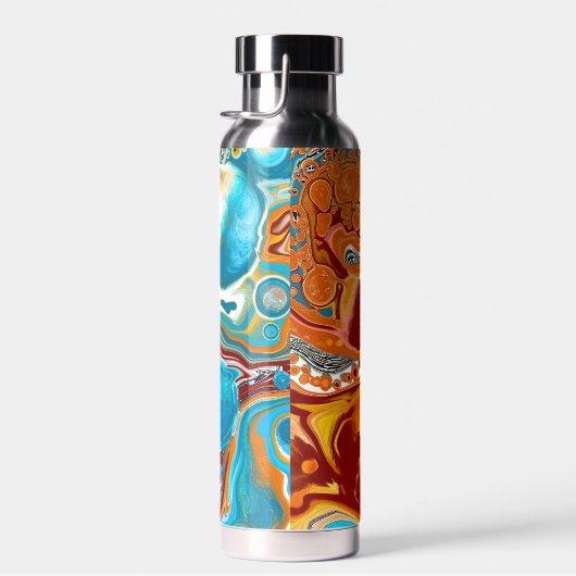 Pour Painting Style Brown en Blue Fluid Art Waterfles (Rechts)