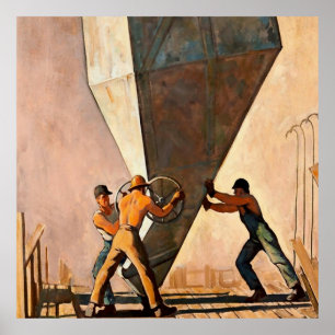 “Pouring Cement Boulder Dam” van Maynard Dixon Poster