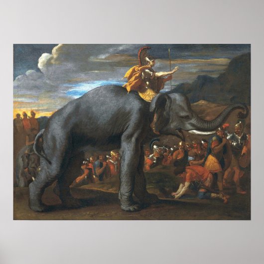Poussin - Hannibal kruising van de alpen op olifan Poster (Voorkant)