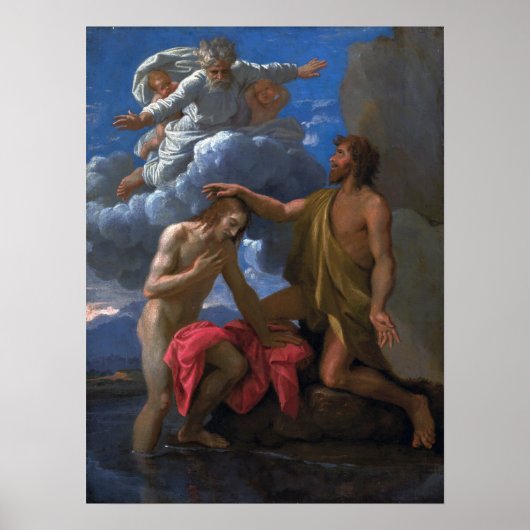 Poussin - Johannes de Doper die Christus doopt Poster (Voorkant)