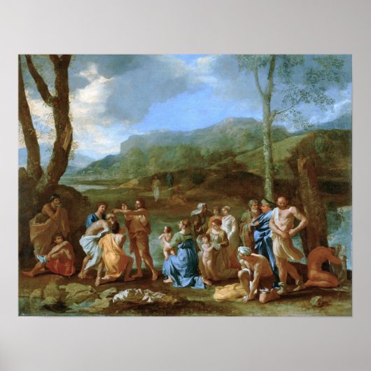 Poussin - Johannes de Doper die doopt in de rivier Poster (Voorkant)