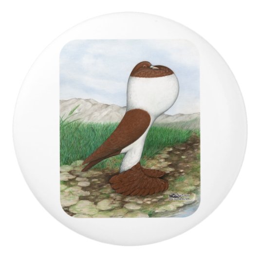 Pouter Pigeon Red Hana Keramische Knop (Voorkant)